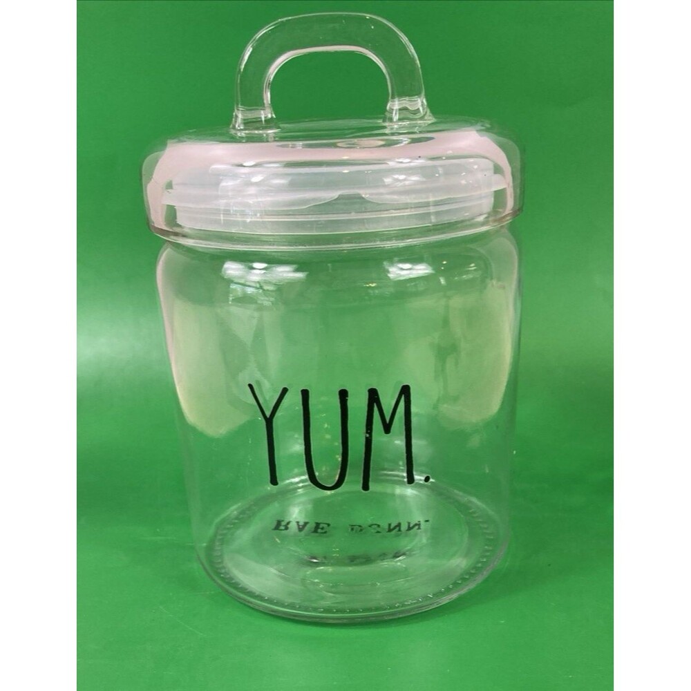 RAE DUNN YUM 7" Glass Clear Candy Cookie Nuts Tasty Treats Canister/Jar